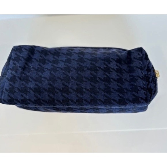 Christian Dior Parfums Navy Blue Houndstooth Cosmetic Pouch Makeup Bag Zippered - Picture 2 of 5